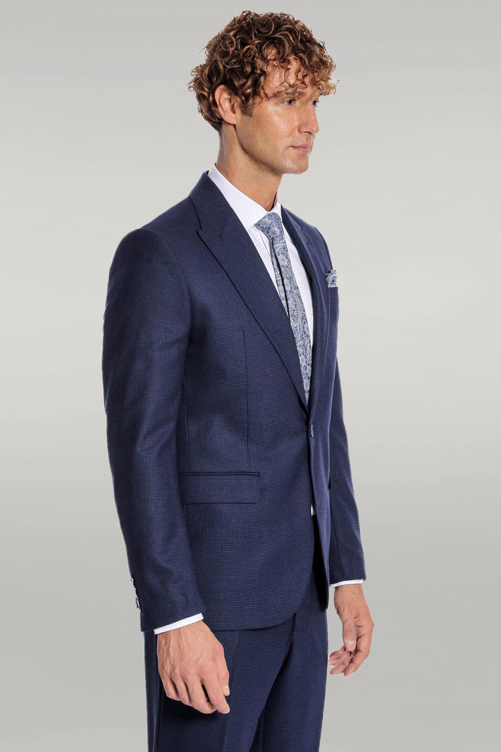 Two Piece Patterned Navy Blue Men Suit - Wessi