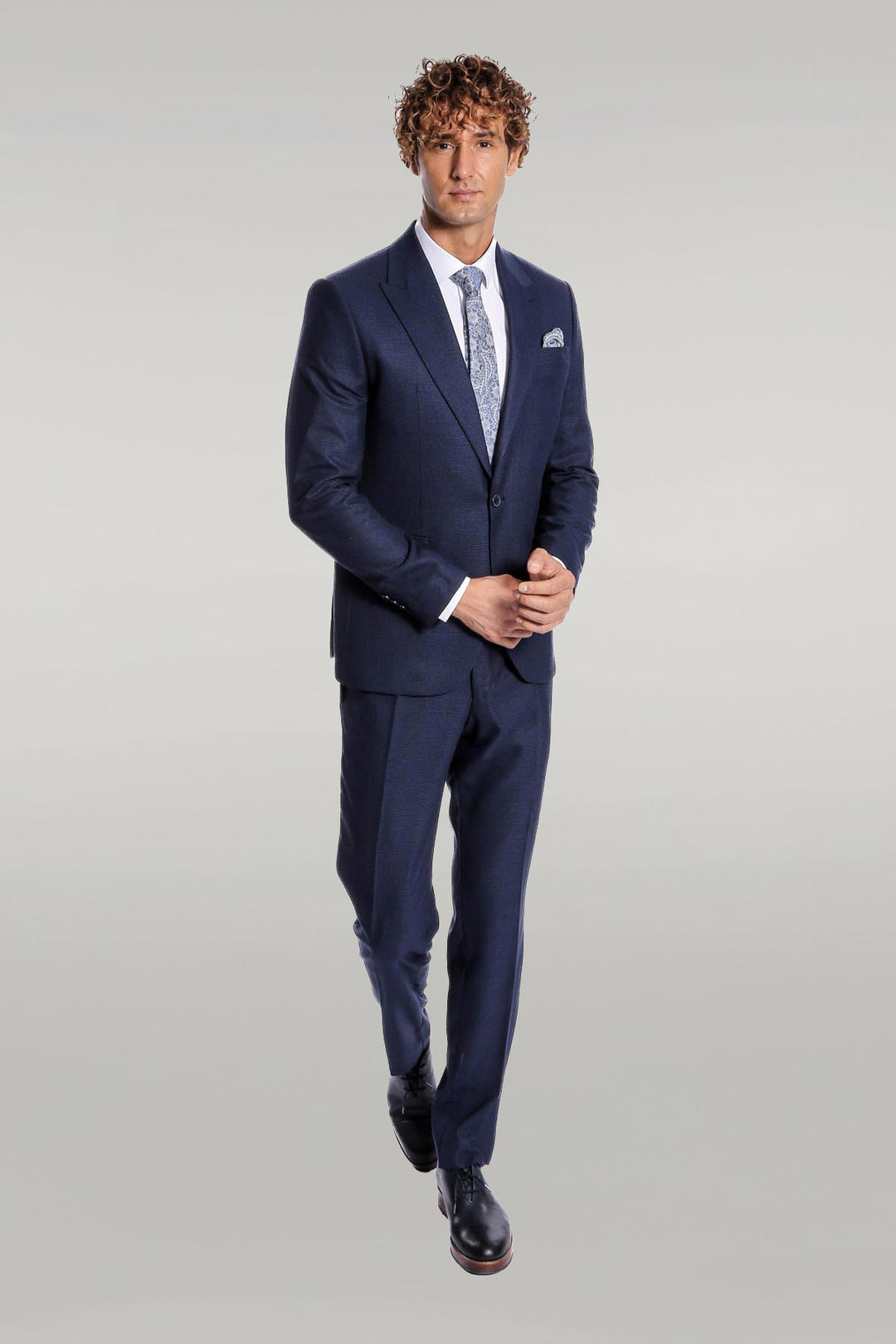 Two Piece Patterned Navy Blue Men Suit - Wessi