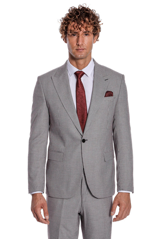 Two Piece Patterned Grey Men Suit - Wessi