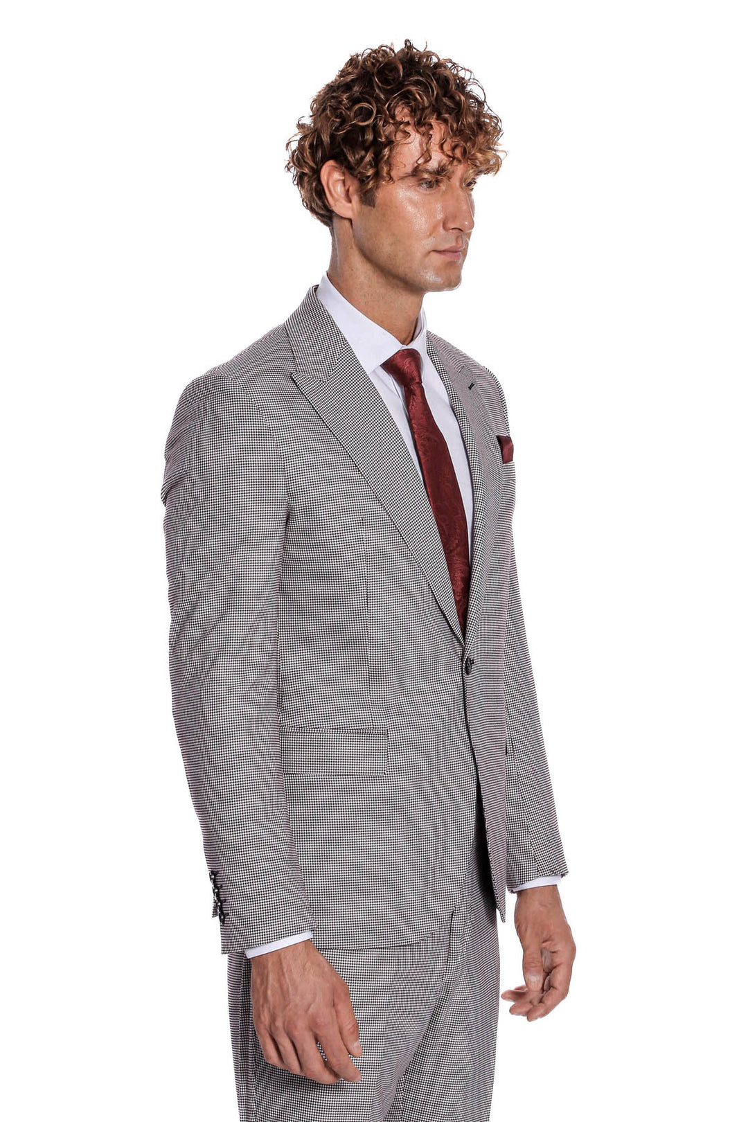 Two Piece Patterned Grey Men Suit - Wessi