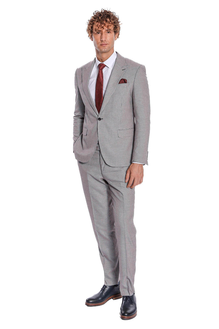 Two Piece Patterned Grey Men Suit - Wessi