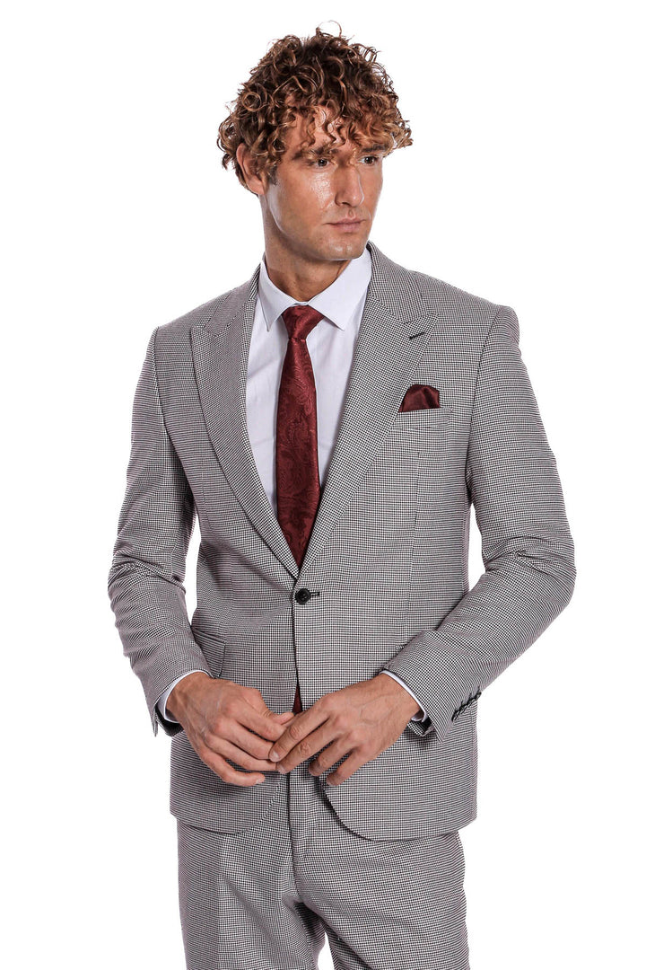 Two Piece Patterned Grey Men Suit - Wessi