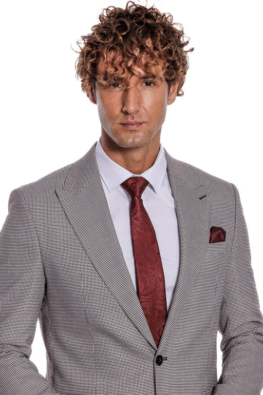 Two Piece Patterned Grey Men Suit - Wessi