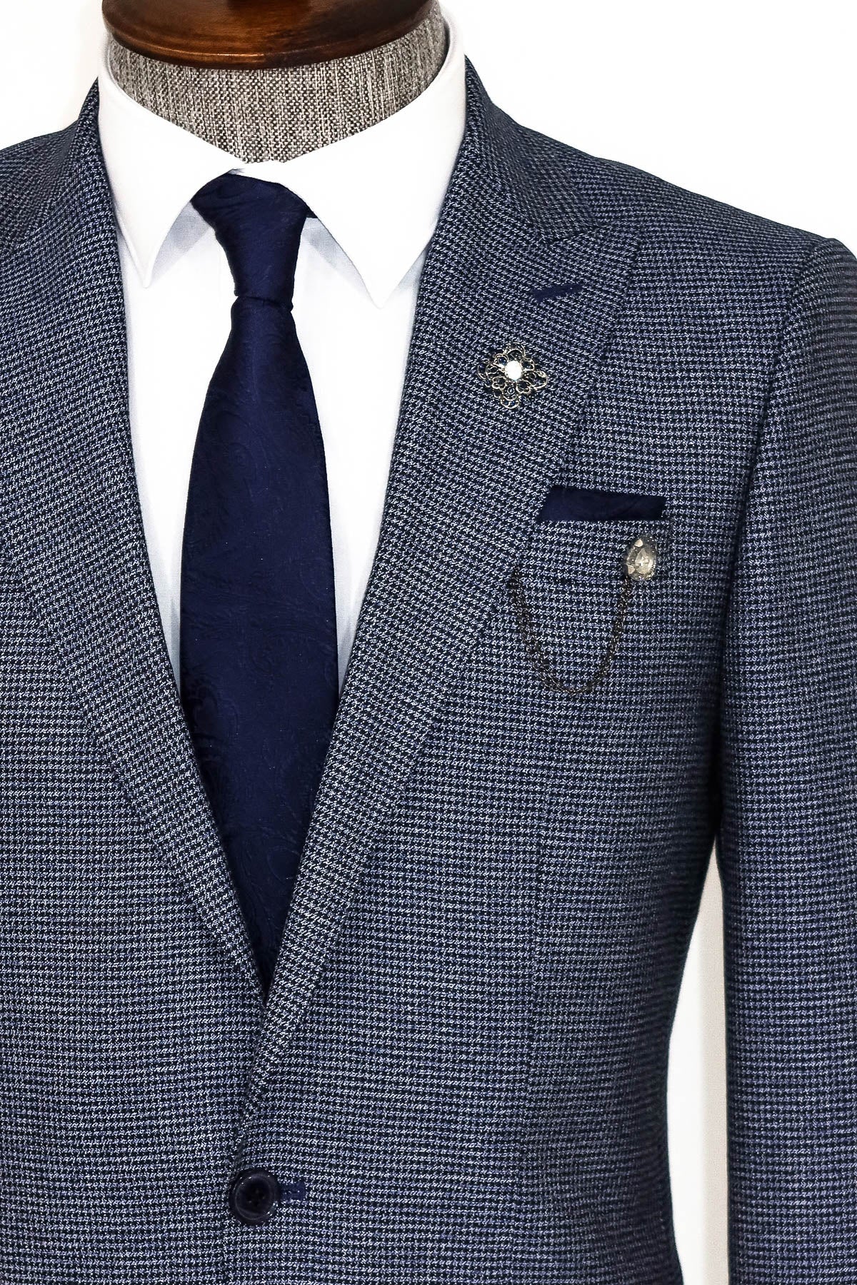 Dogtooth suit with navy jacket hotsell