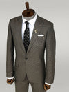 Slim Fit Houndstooth Patterned 2 Piece Brown Men Suit - Wessi