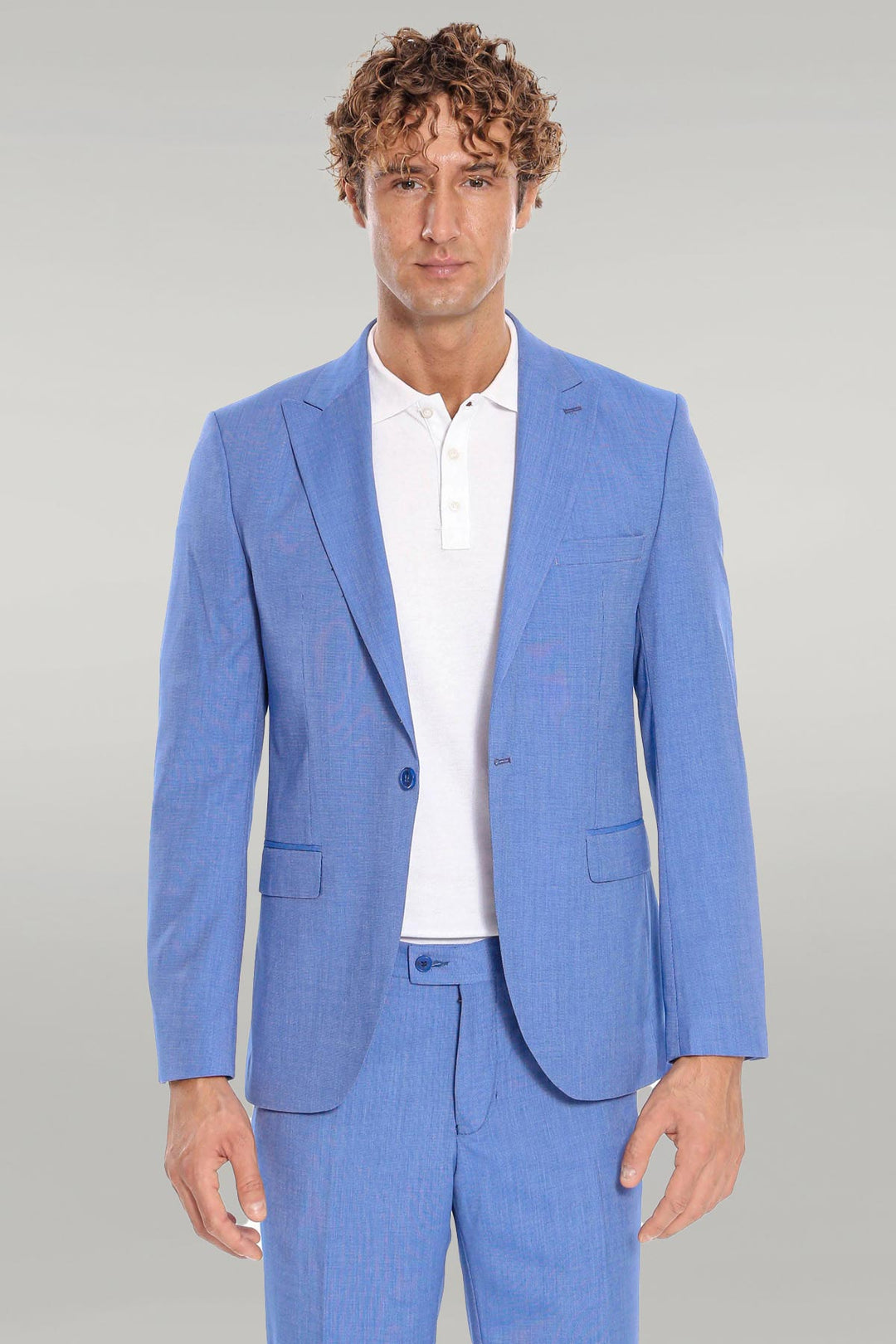 Patterned 2 Piece Slim Fit Light Blue Men Suit - Wessi