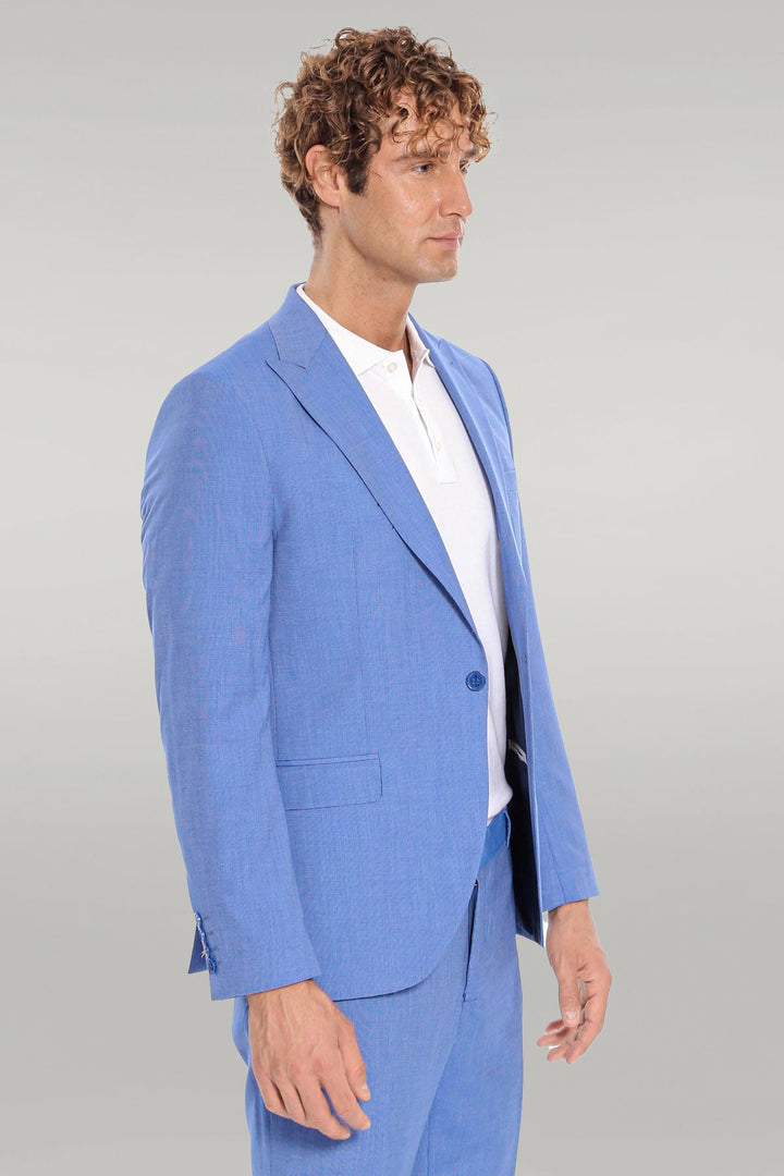 Patterned 2 Piece Slim Fit Light Blue Men Suit - Wessi