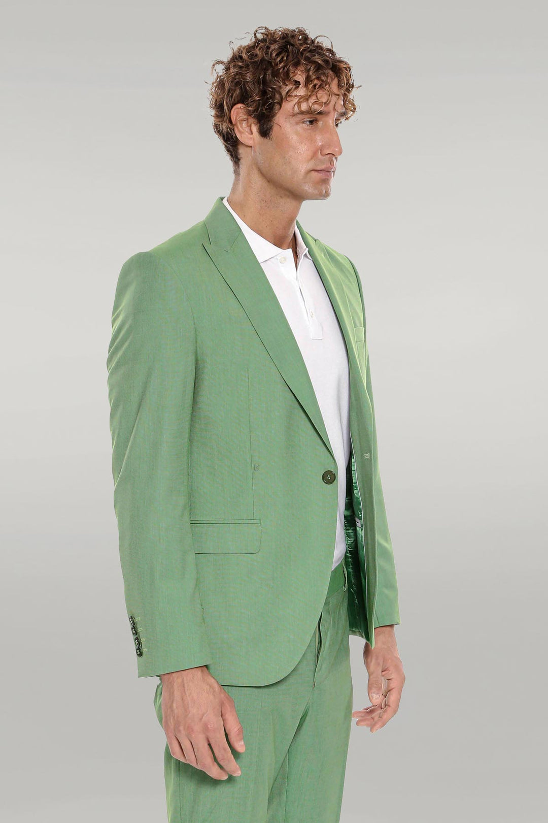 2 Piece Patterned Slim Fit Green Men Suit - Wessi