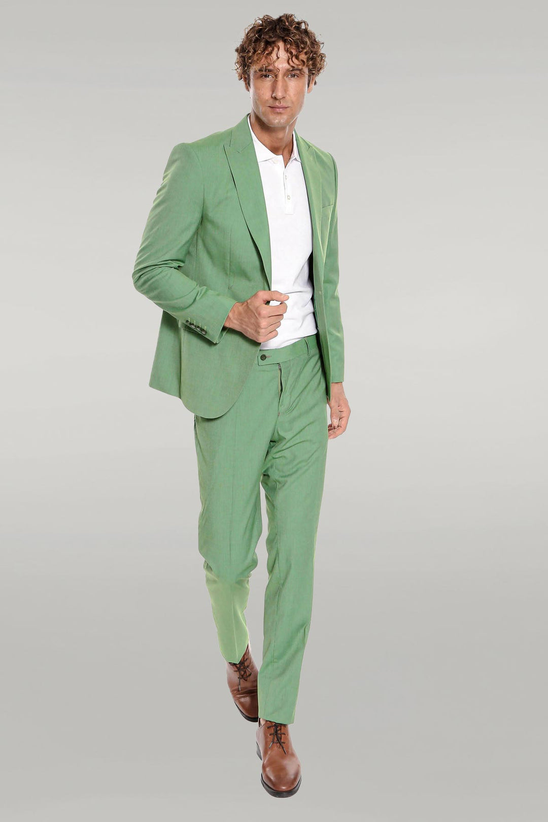 2 Piece Patterned Slim Fit Green Men Suit - Wessi