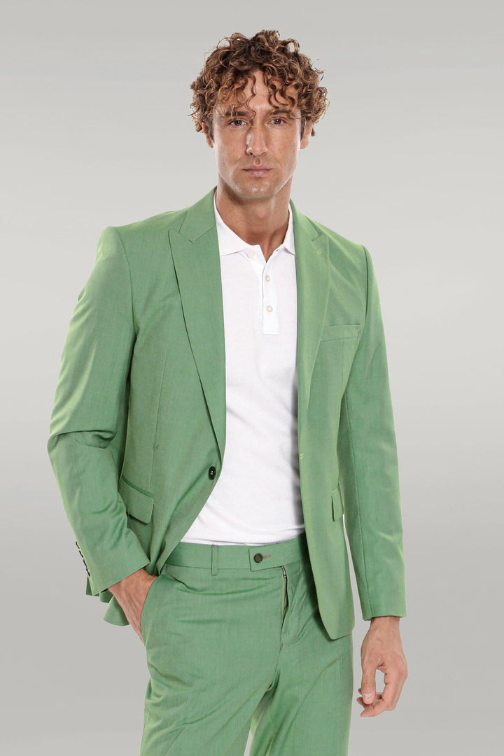 2 Piece Patterned Slim Fit Green Men Suit - Wessi