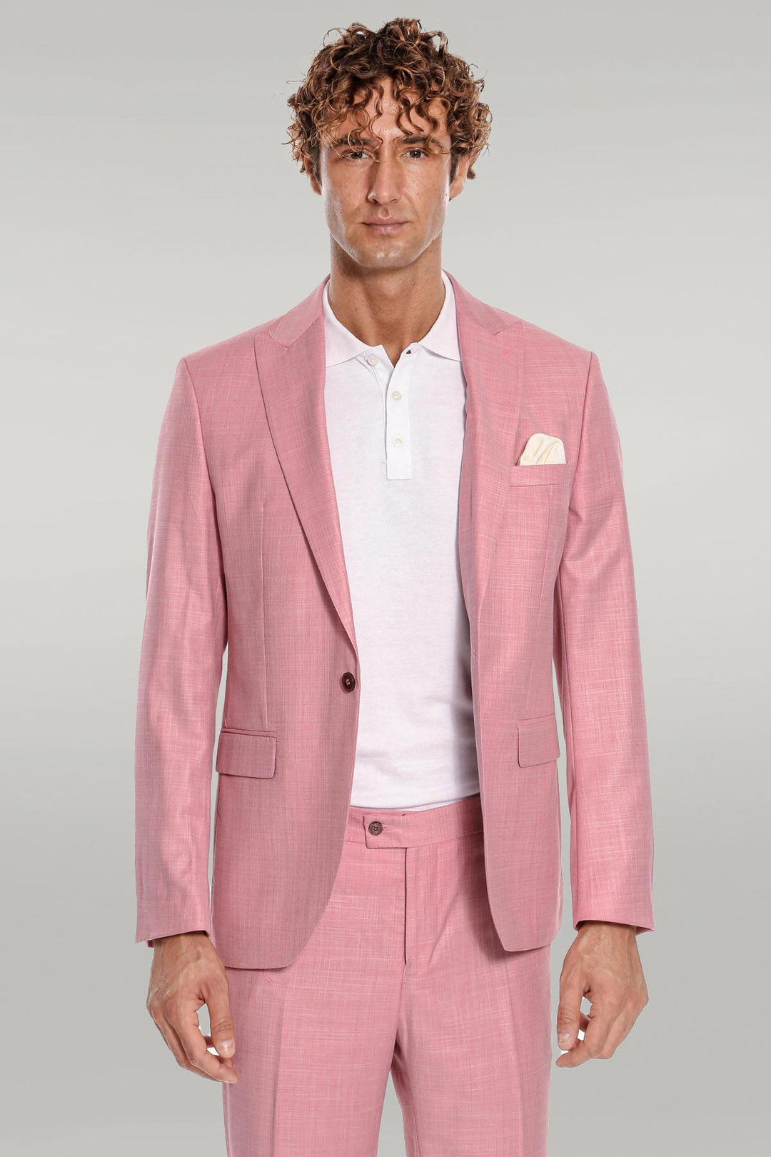 Patterned 2 Piece Slim Fit Pink Men Suit - Wessi