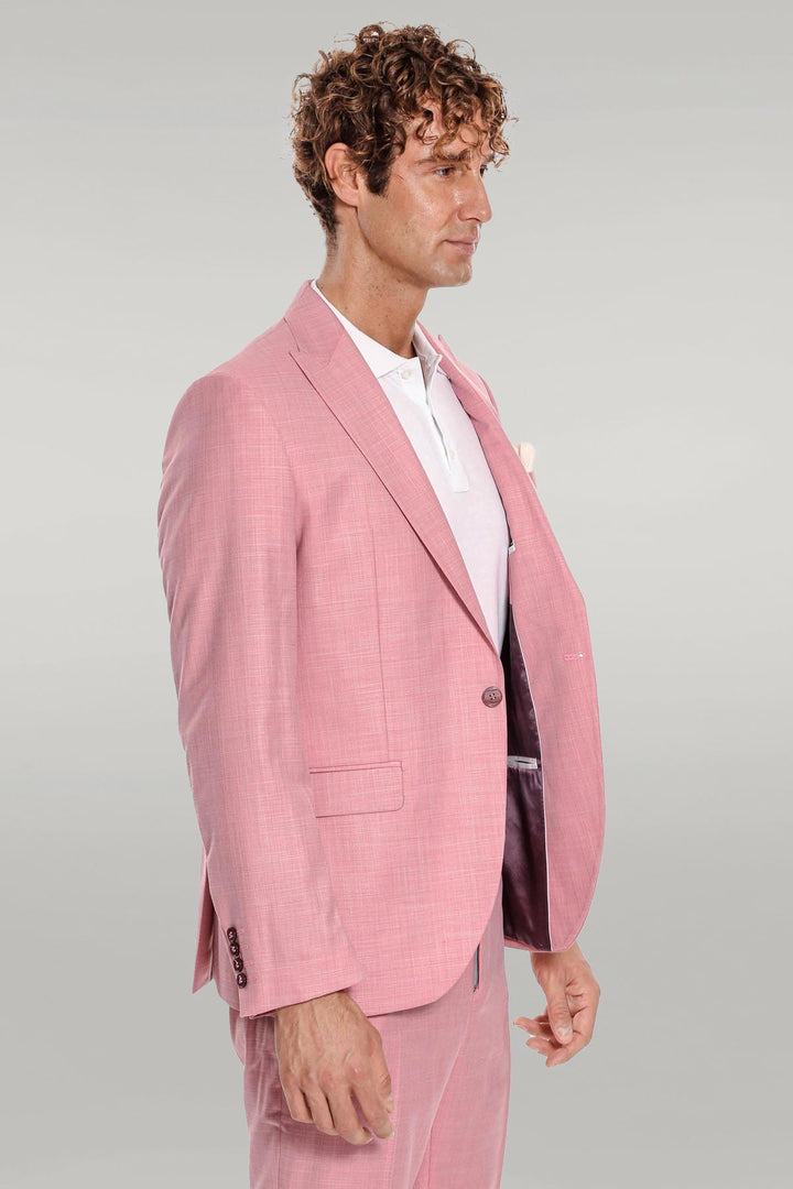 Patterned 2 Piece Slim Fit Pink Men Suit - Wessi