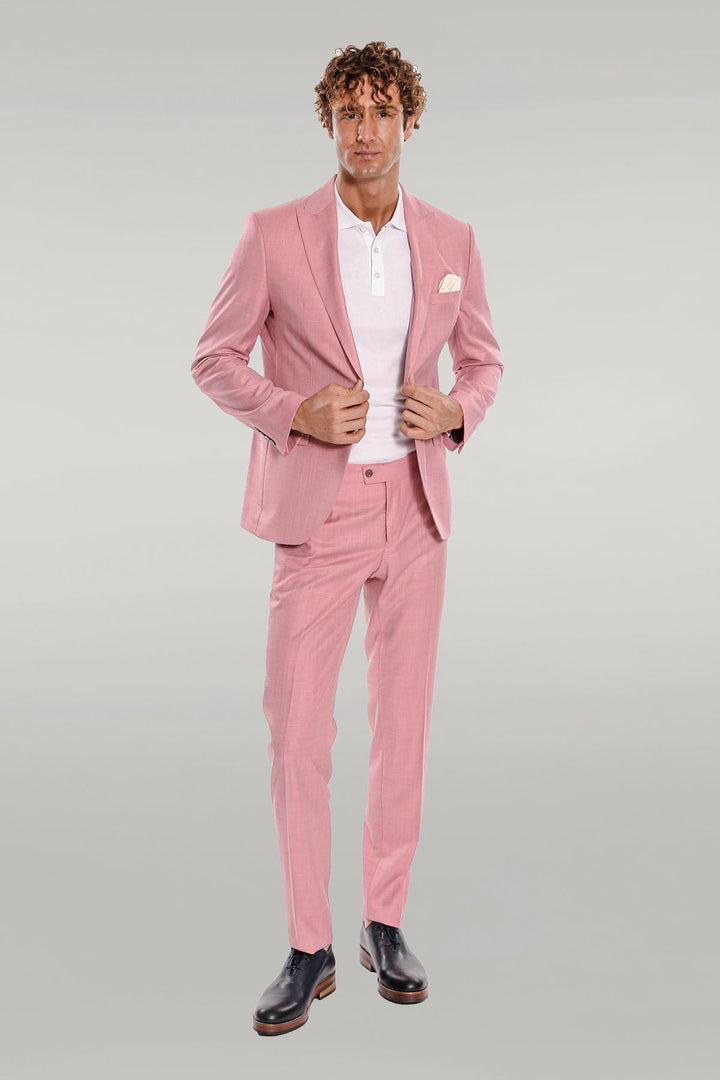 Patterned 2 Piece Slim Fit Pink Men Suit - Wessi