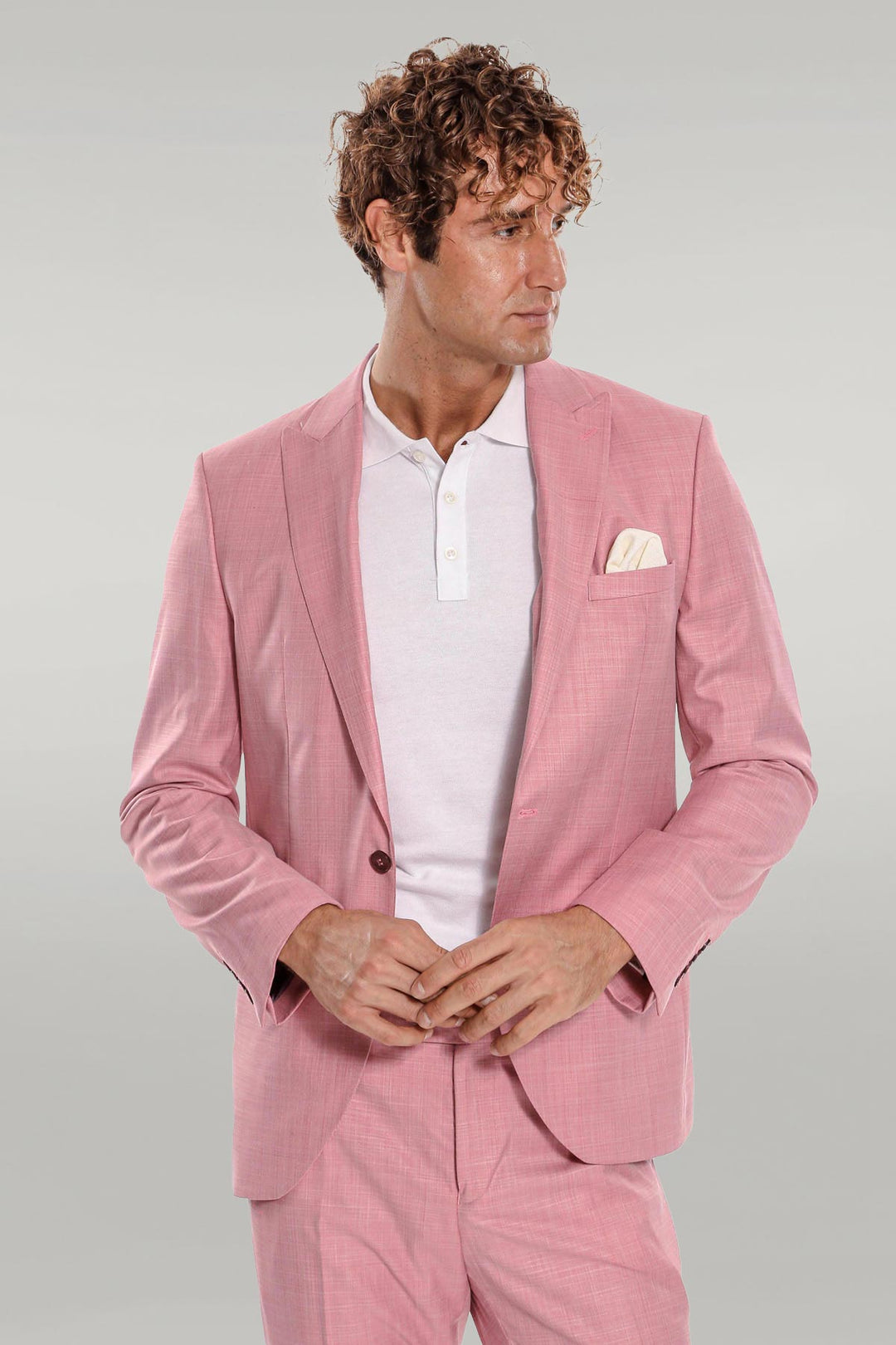 Patterned 2 Piece Slim Fit Pink Men Suit - Wessi