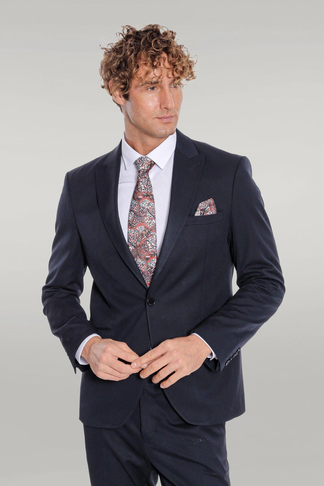 Plain 2 Piece Slim Fit Dark Blue Men Suit - Wessi