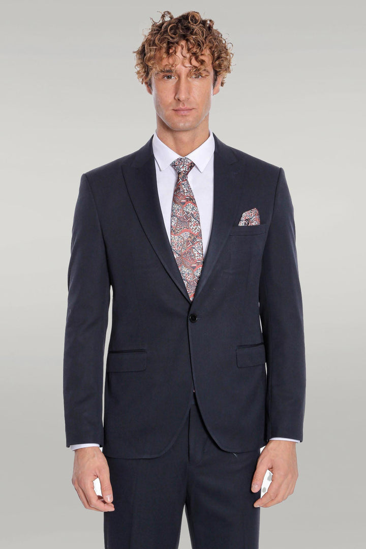 Plain 2 Piece Slim Fit Dark Blue Men Suit - Wessi