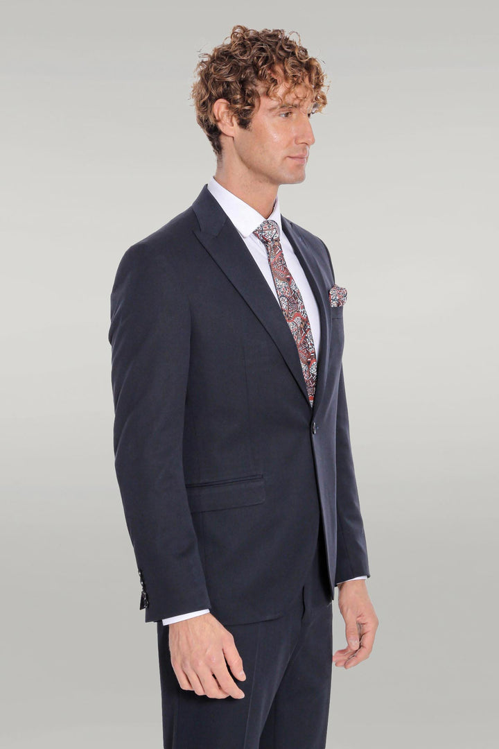 Plain 2 Piece Slim Fit Dark Blue Men Suit - Wessi