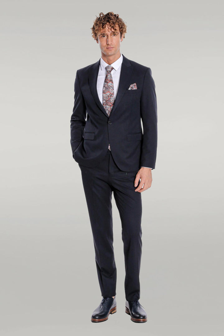 Plain 2 Piece Slim Fit Dark Blue Men Suit - Wessi