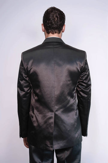 Traje de novio de dos piezas con dos botones y solapa modelada en satén negro para hombre