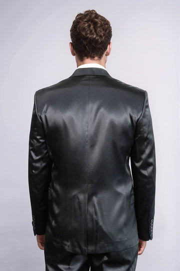 Атласный черный мужской костюм из двух частей с двумя пуговицами и рисунком