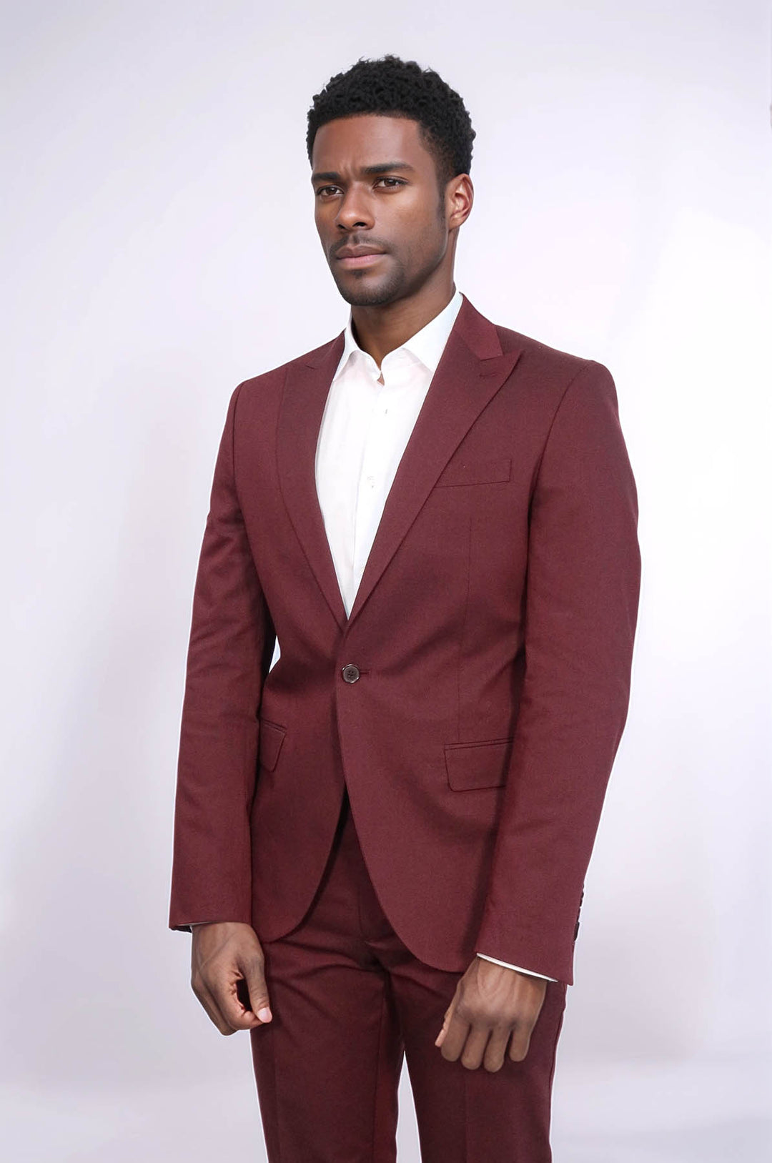 Single Buttons 2 Piece Burgundy Men Suit - Wessi