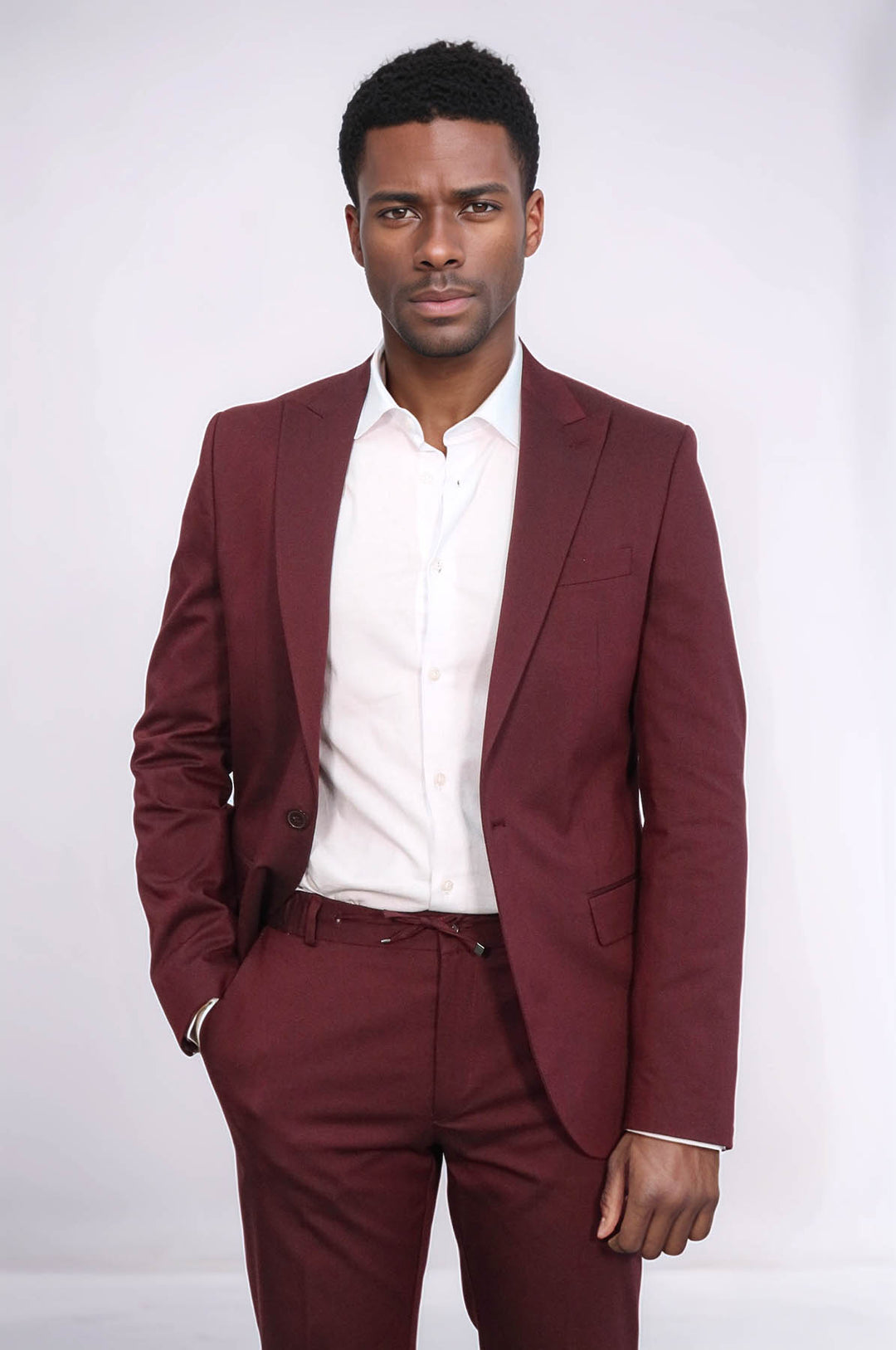 Single Buttons 2 Piece Burgundy Men Suit - Wessi