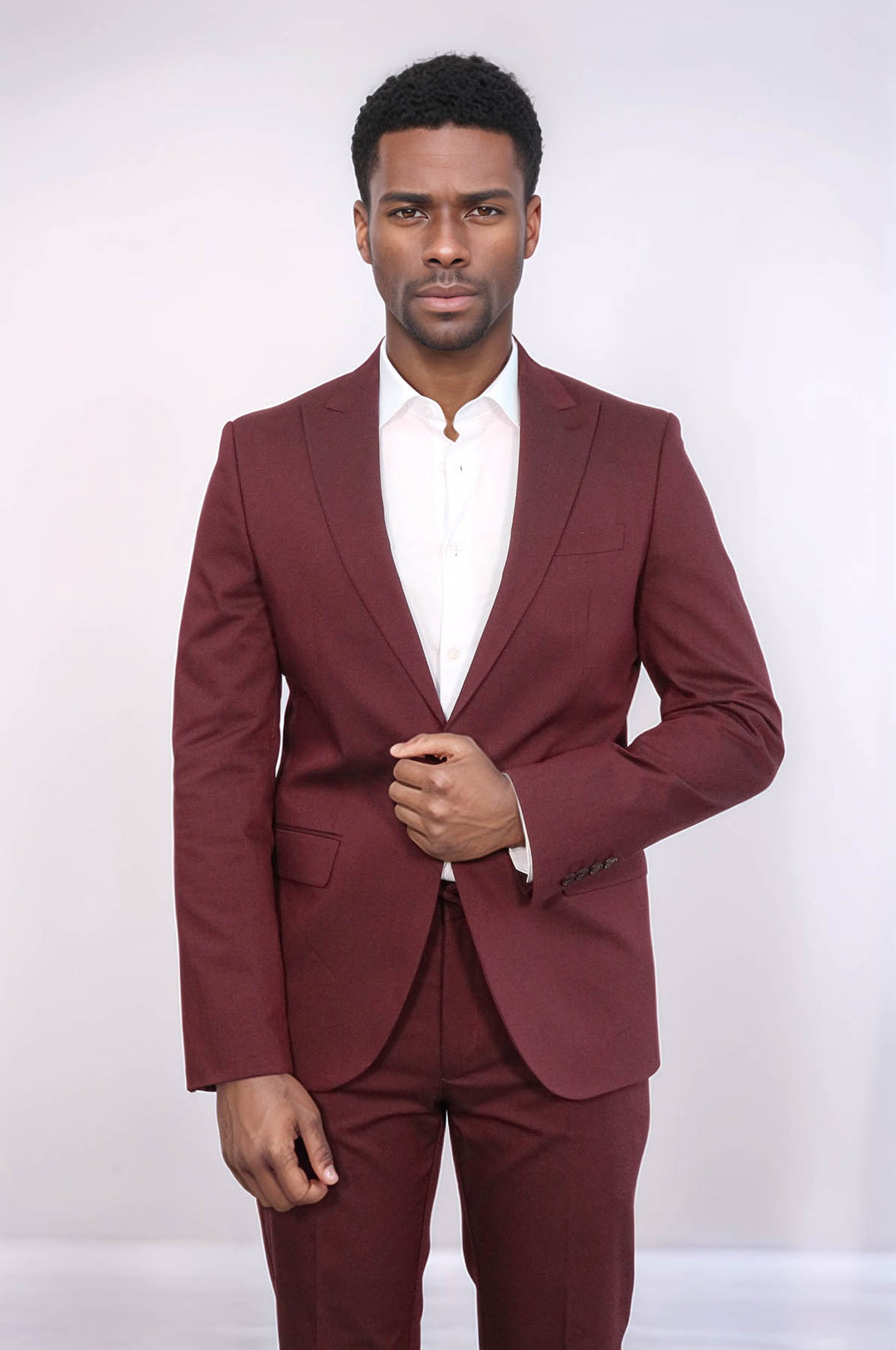 Single Buttons 2 Piece Burgundy Men Suit - Wessi