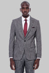 Striped Two Piece Grey Men Suit - Wessi