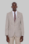 Striped Blazer Plain Pants Beige Men Suit - Wessi