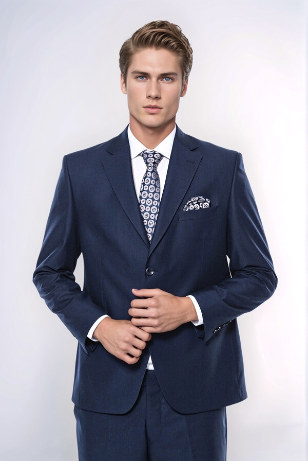 4 Drop Navy Blue Polyviscose Suit | Wessi