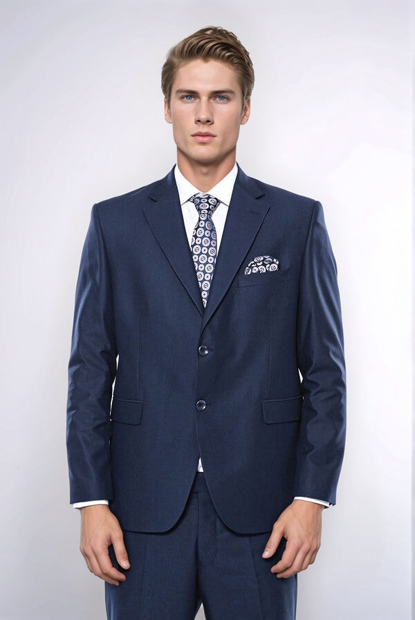 4 Drop Navy Blue Polyviscose Suit | Wessi