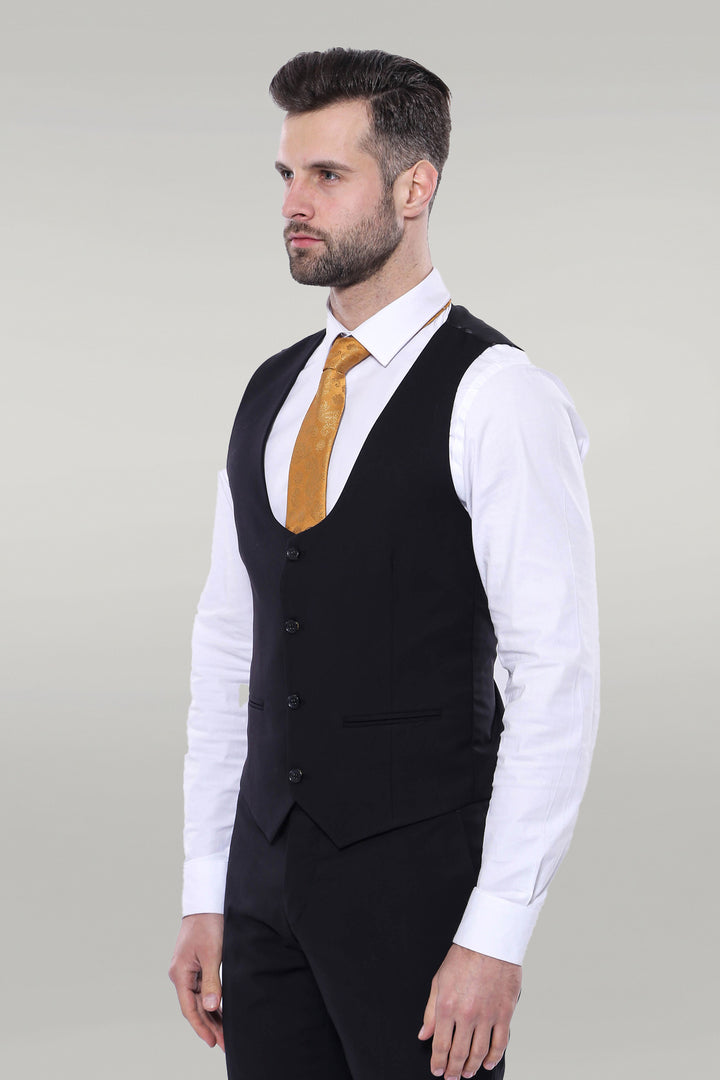 Traje de hombre de 3 piezas liso en color negro - Wessi