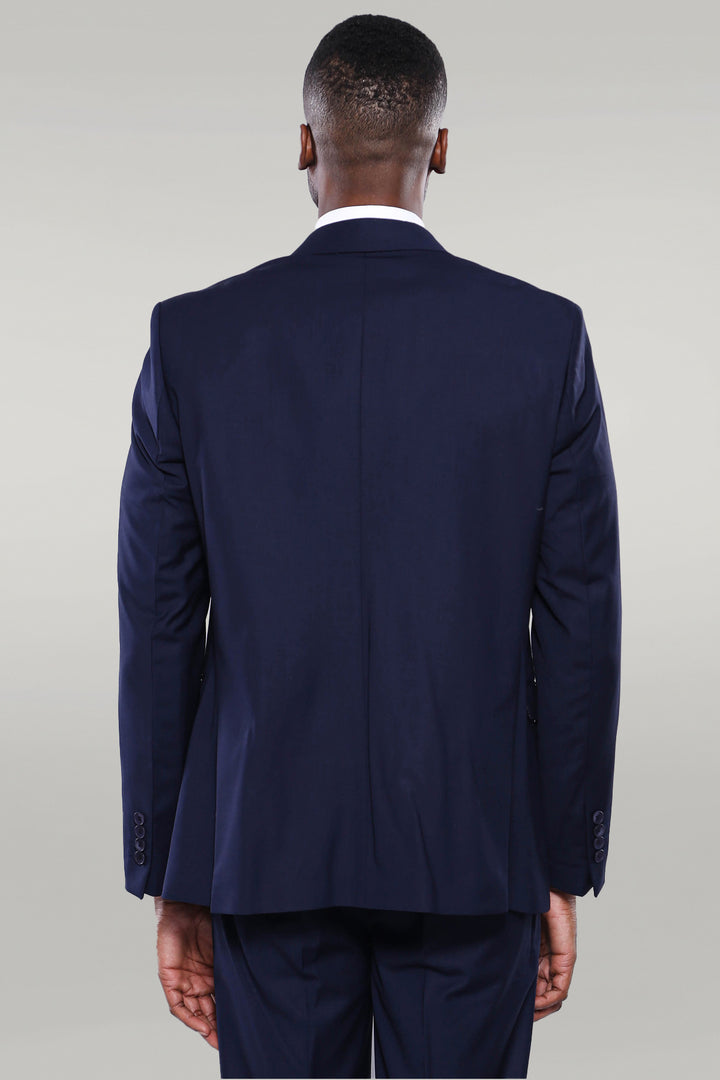 Navy Blue Plain 3-Piece Suit with Vest | Wessi