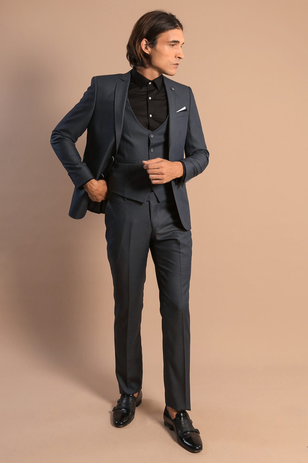 Smoked Slim Fit Men's Suit with Vest | Wessi