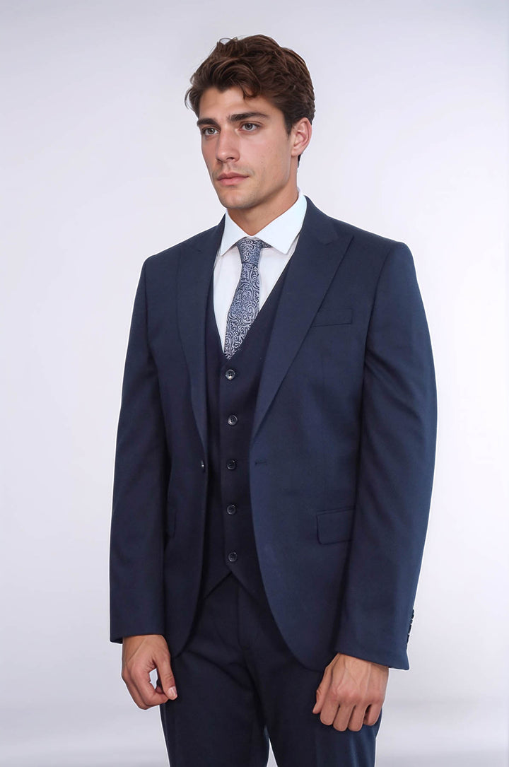 Plain Slim Fit Navy Blue Men Suit - Wessi