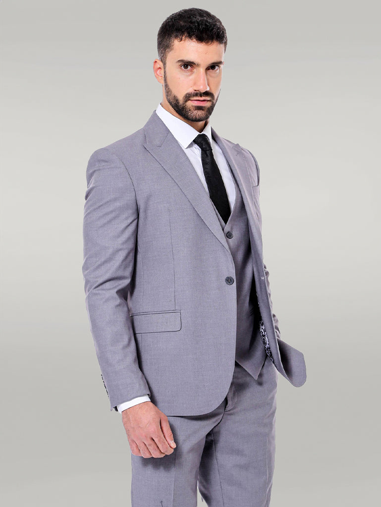 Traje gris liso para hombre con chaleco - Wessi