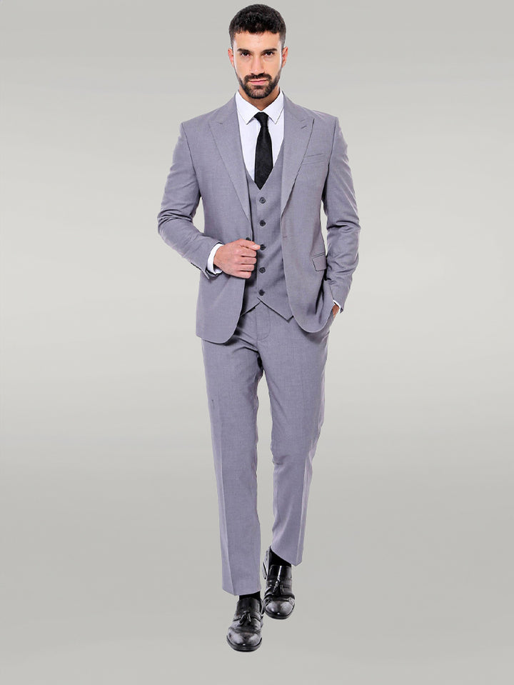 Grey Men's Plain Suit with Vest - Wessi