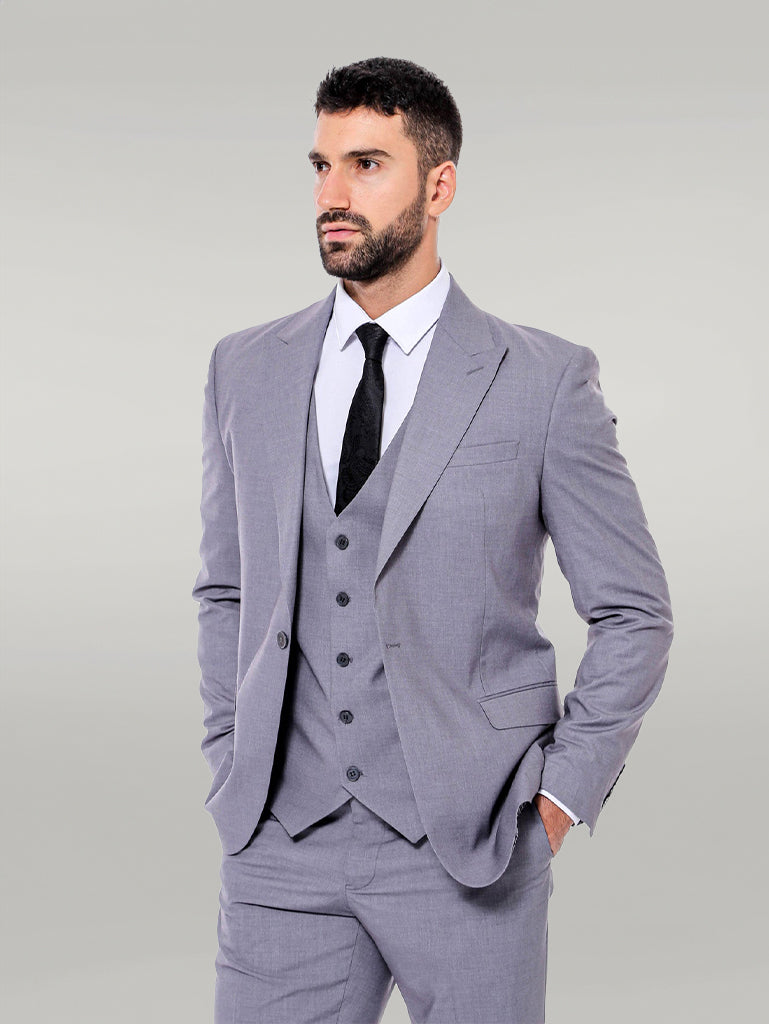 Abito semplice da uomo grigio con gilet - Wessi