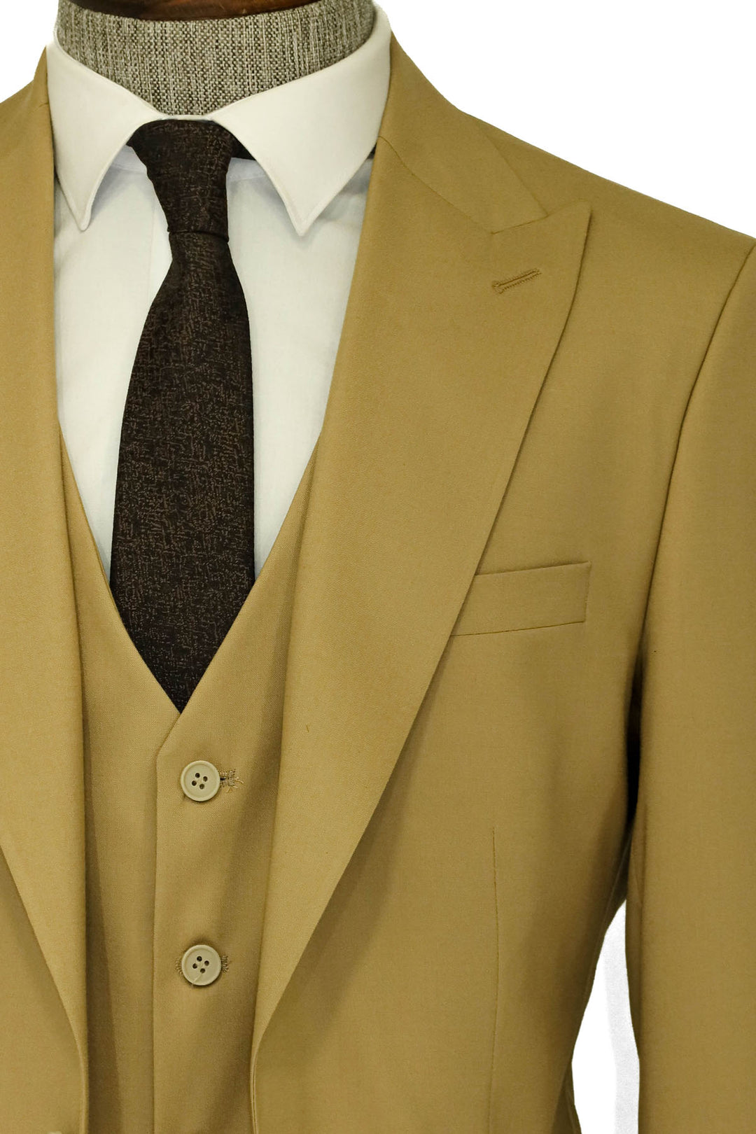 Tan Men's Plain Suit with Vest - Wessi