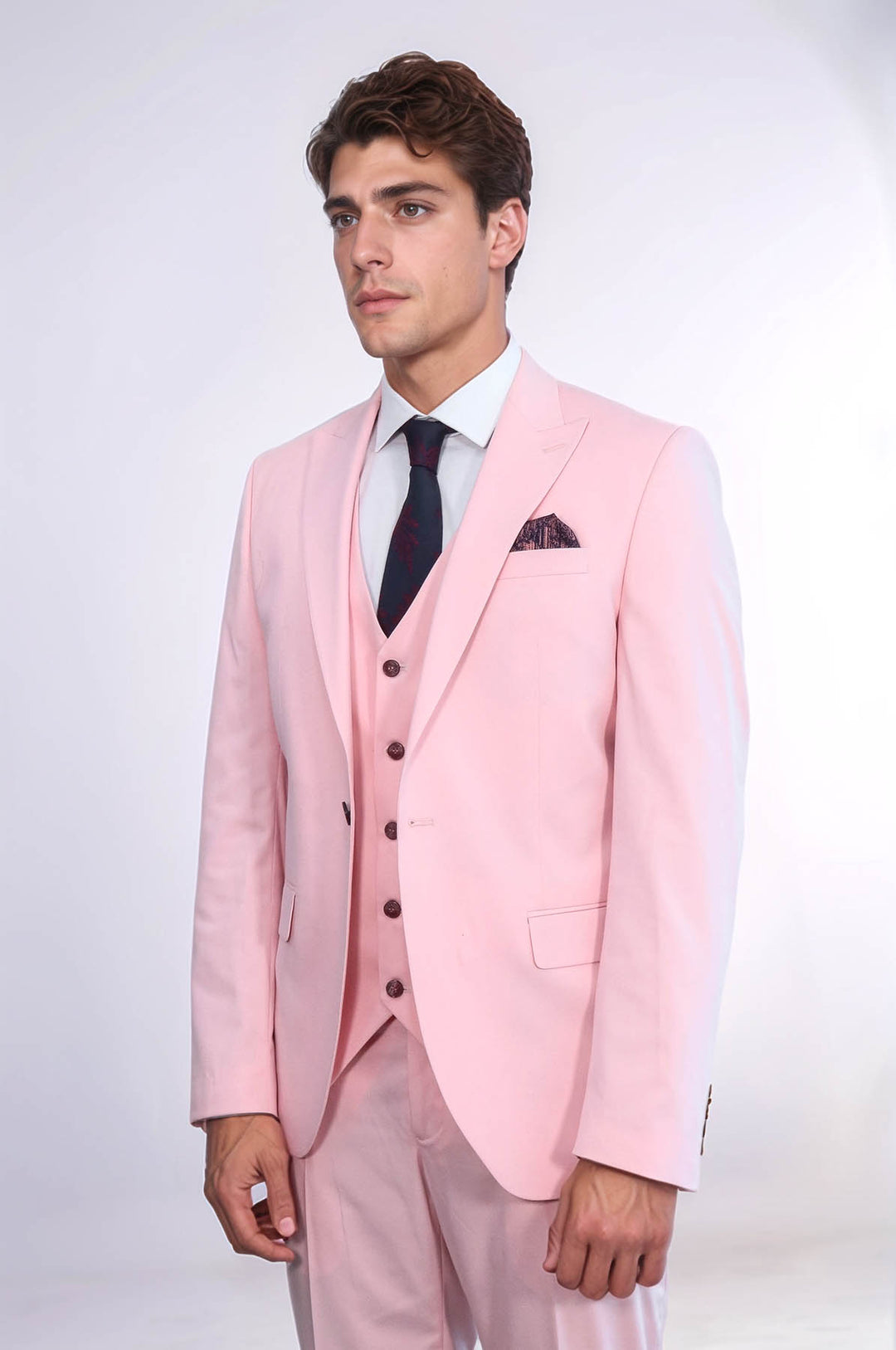 Pink Men's Plain Suit with Vest - Wessi