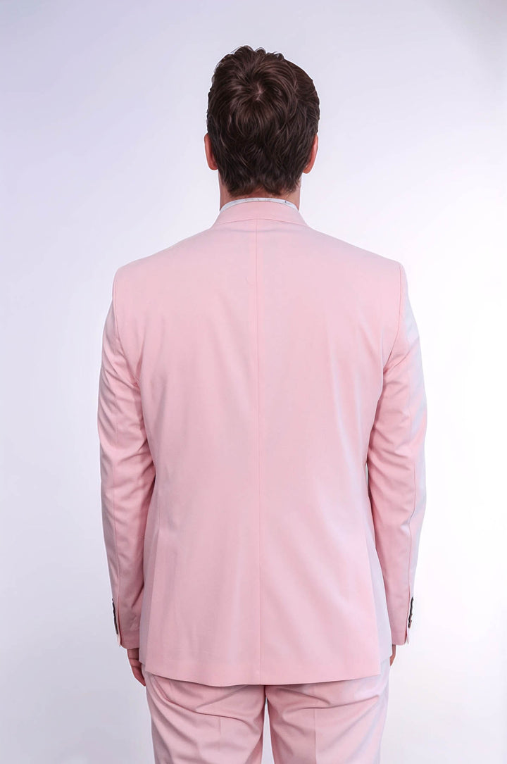 Pink Men's Plain Suit with Vest - Wessi