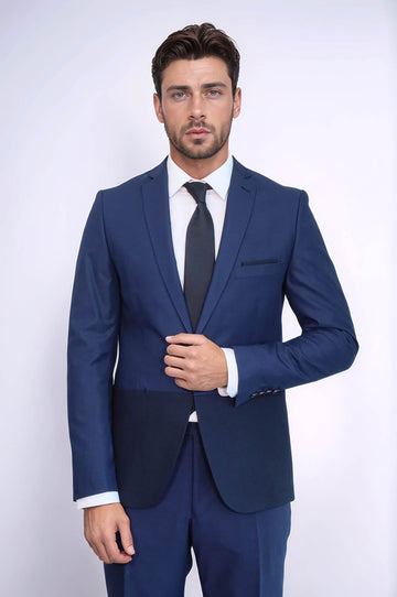 بدلة رجالية زرقاء داكنة مجزأة | ويس