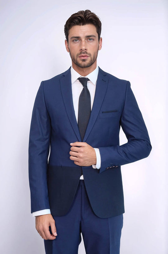 بدلة رجالية زرقاء داكنة مجزأة | ويس