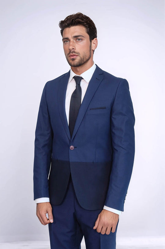 بدلة رجالية زرقاء داكنة مجزأة | ويس