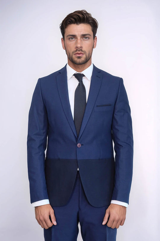 بدلة رجالية زرقاء داكنة مجزأة | ويس