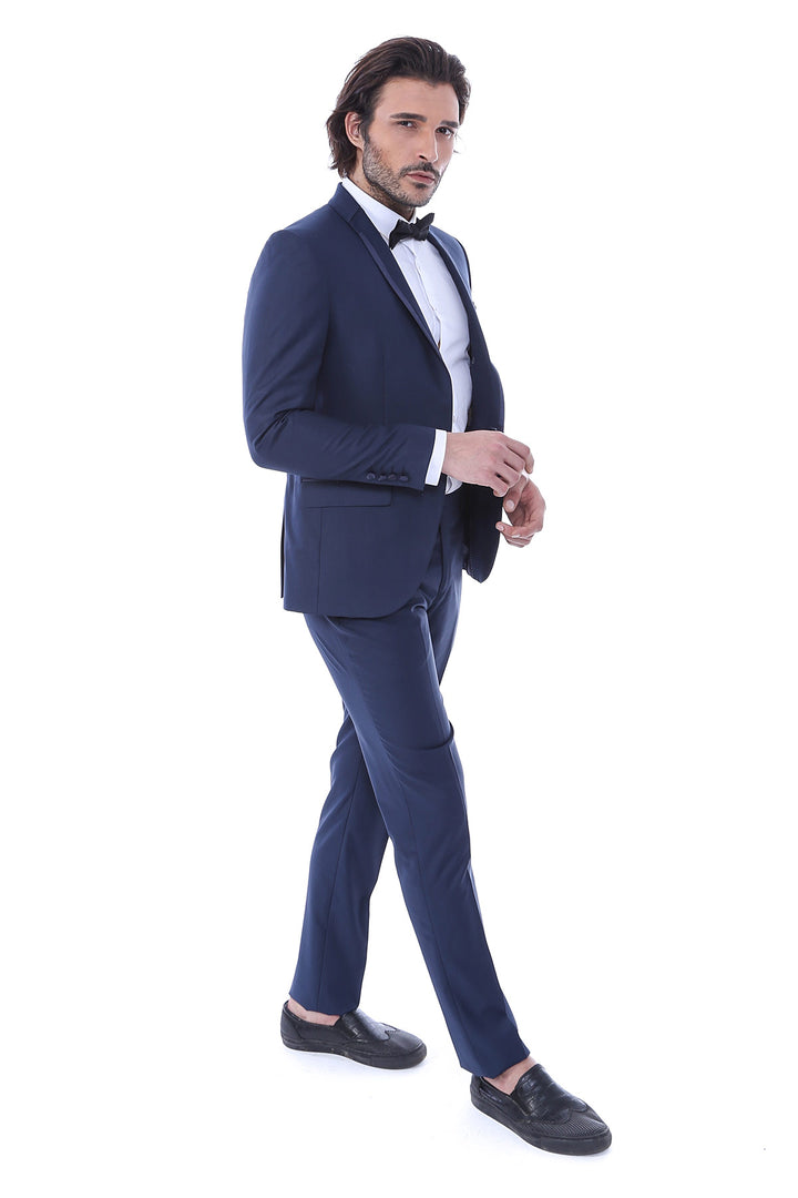 2 Piece Tuxedo Collar Piping Navy Blue Suit-Wessi