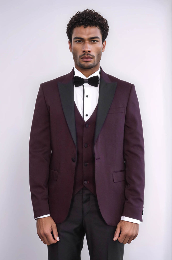 Smoking bordeaux con gilet | Wess