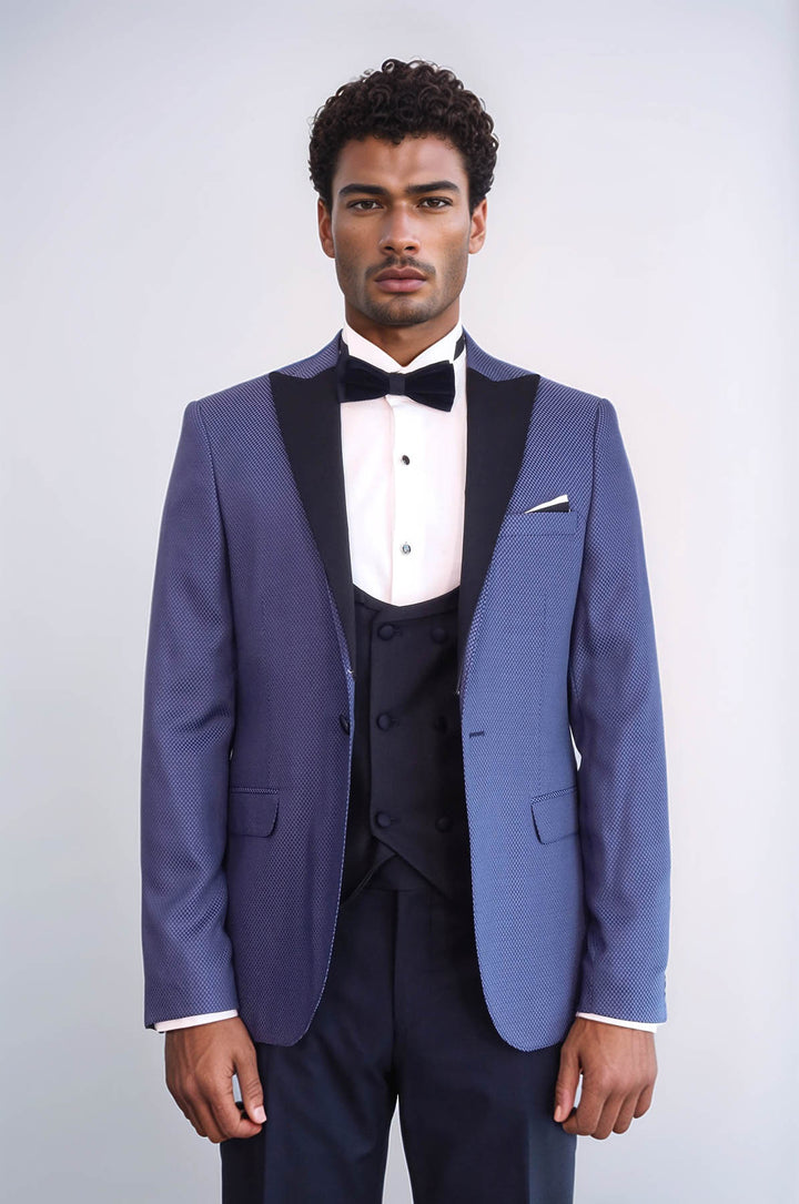 Patterned Blazer Navy Blue Mens Tuxedo - Wessi