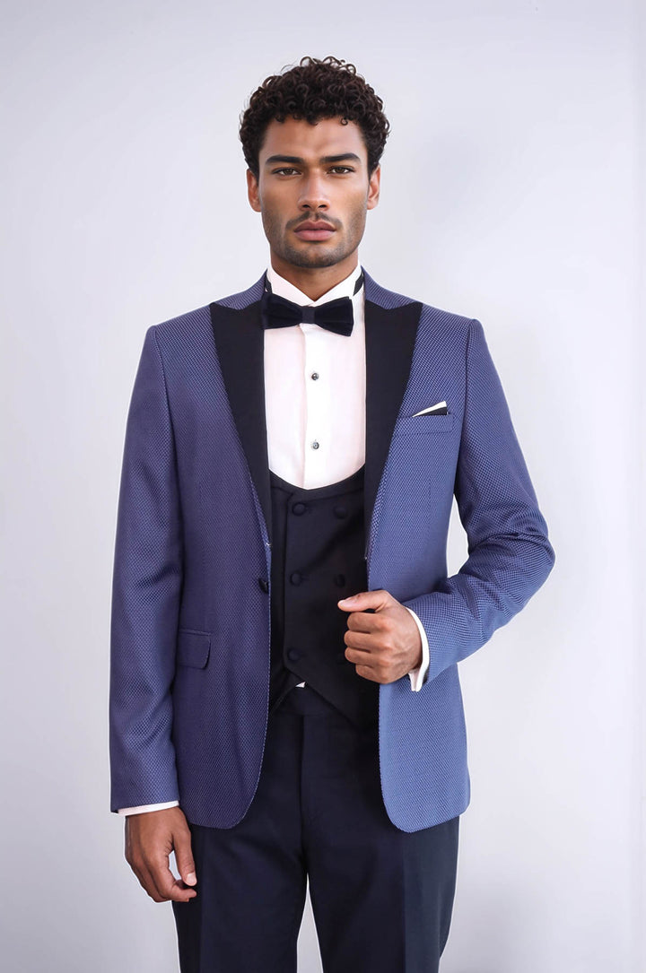 Patterned Blazer Navy Blue Mens Tuxedo - Wessi