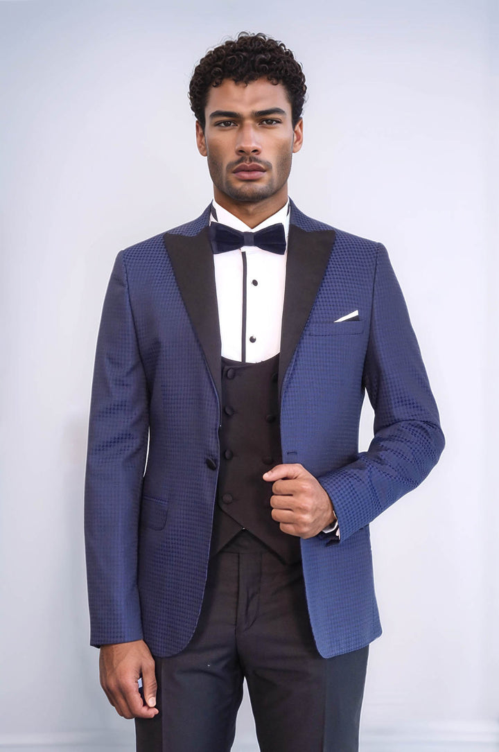 Patterned Jacket Navy Blue Tuxedo | Wessi